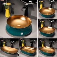 creative green gold above counter basin luxury style washbasin metal glaze art washbasin ceramic single basin household