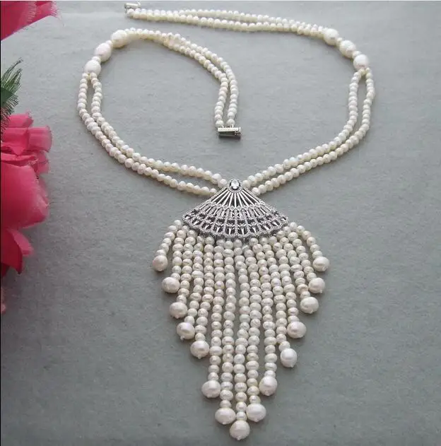 

Ожерелье из натурального пресноводного жемчуга с фианитом 25-26 дюймов, 4-5 мм, 7-8 мм