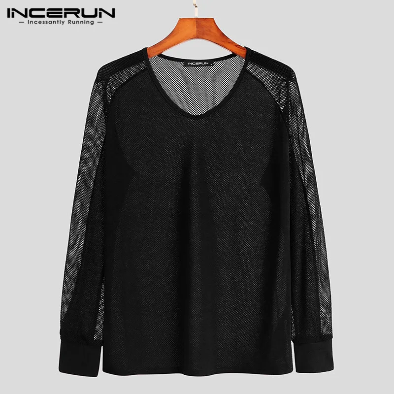 Футболка мужская сетчатая с V-образным вырезом модный топ в стиле пэчворк