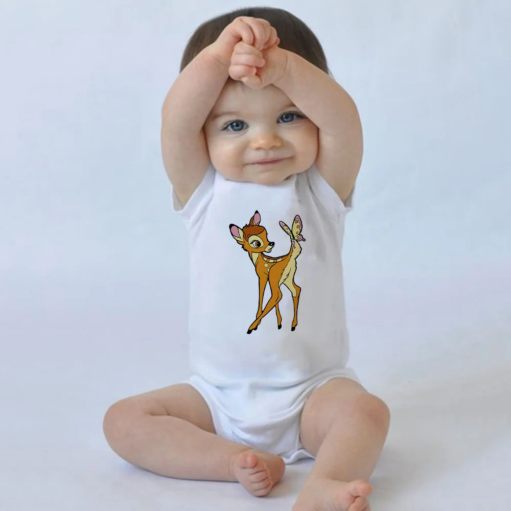 

Summer Newborn Bodysuits Bambi Cartoon Print Short-Sleeved Boys And Girls Romper Fashion Infant Jumpsuit Twin Babies Clothing