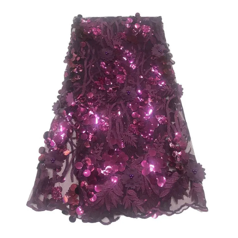 3DFlower High Quality African Lace Fabric Net beads French Tulle With Sequins Nigerian For Wedding Dress | Дом и сад