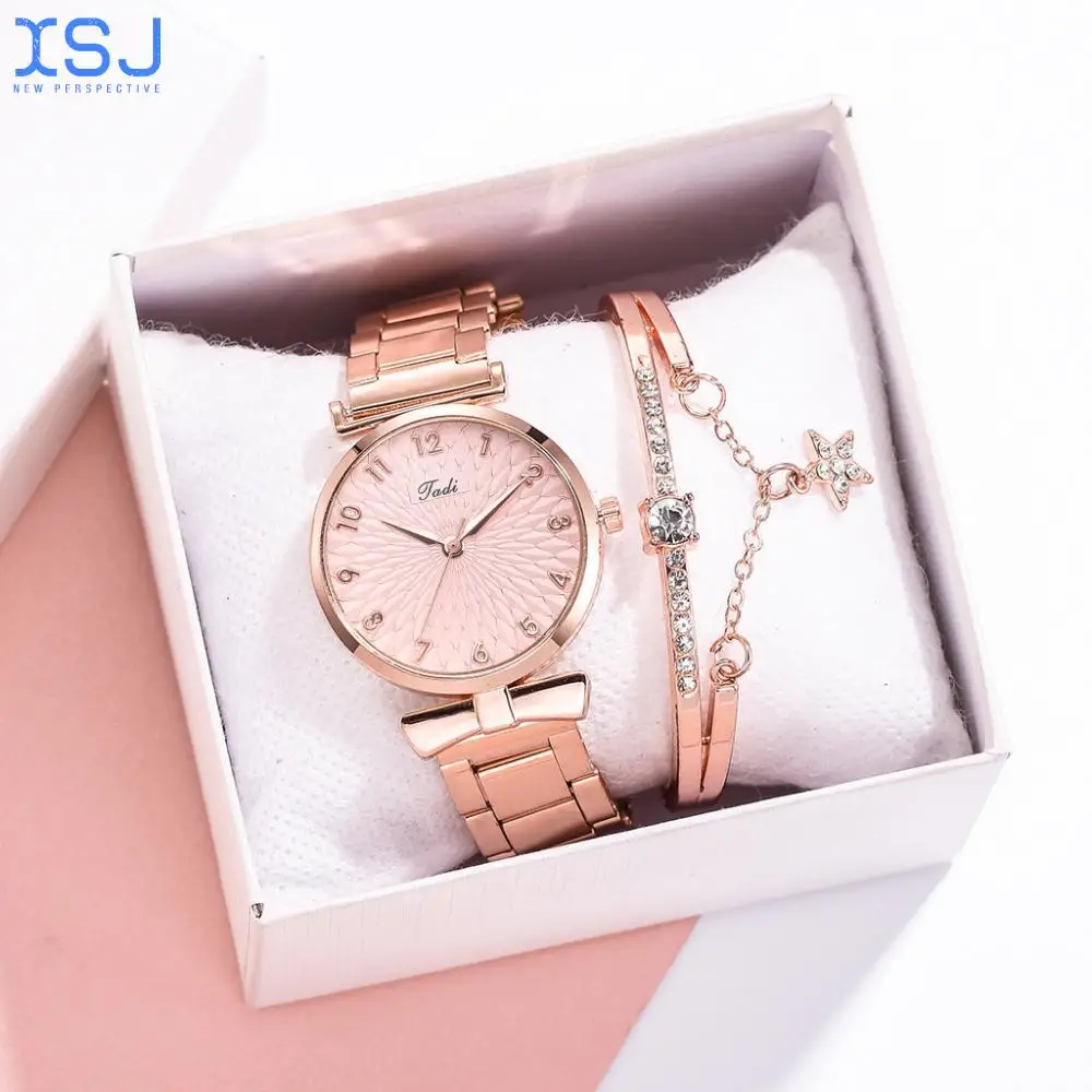 

Popular Bow Women's Bracelet Quartz Steel Band Watch Korean Version Trend Simple Personality Fashion Suit Gift