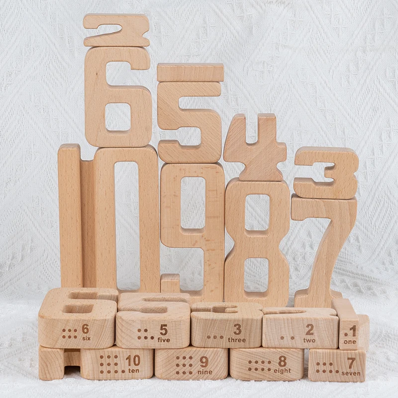 JENNY Number Building Blocks Wooden Math Digital Toys Baby Balance Block Toy Montessori Educational Natural Wood Toys