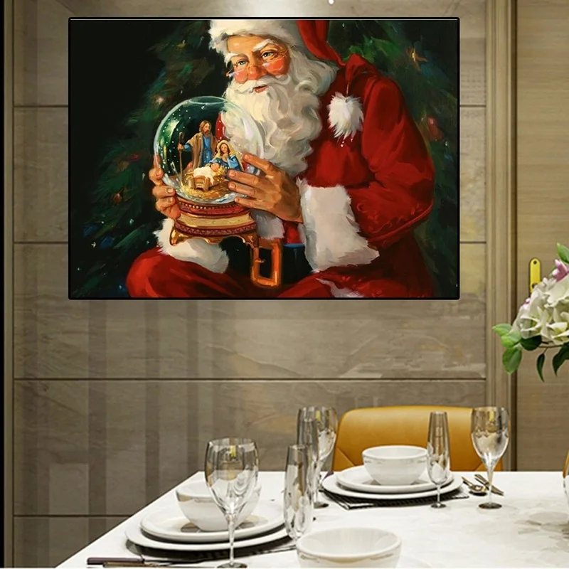 

Christmas Santa Claus Elk and Snow Pictures Canvas Painting Wall Art Modern Posters and Prints in Livingroom Decor Home Cuadros