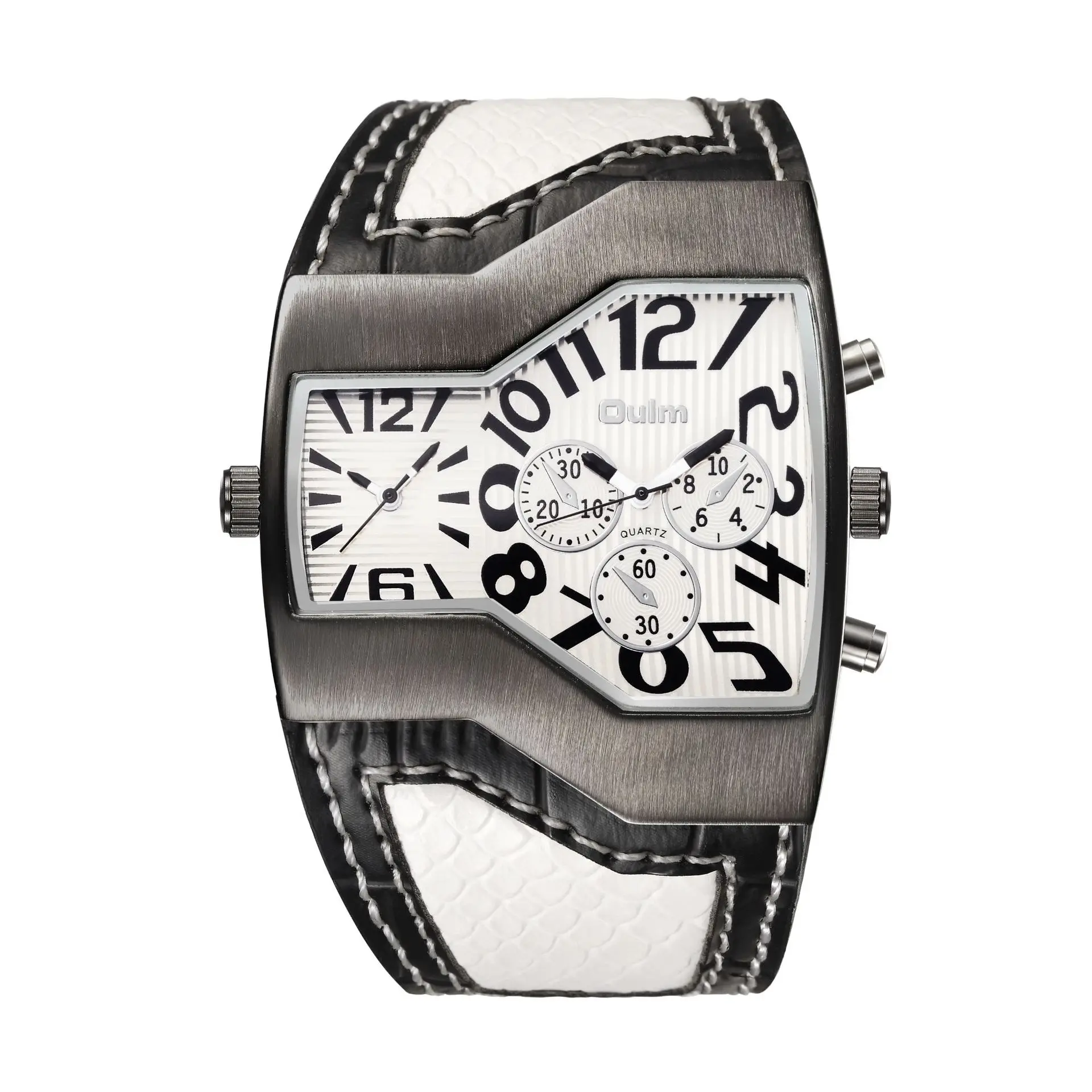 

New Personality Men's Quartz Watch Double Time Zone Fashion Big Dial Belt Men's Watch