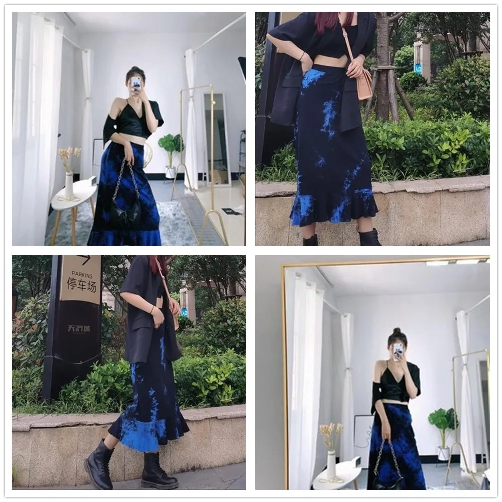 Готический Для женщин юбки синего цвета вареный с нижней частью Высокая Талия Slim