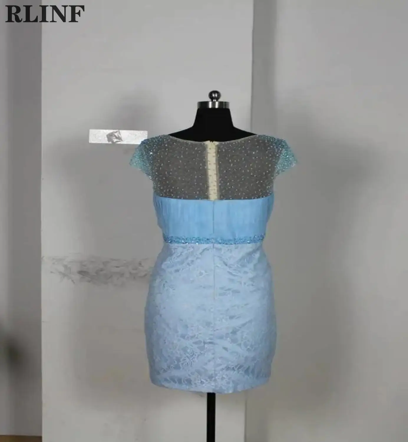 

light blue Beading Mini Straight Custom Formal Evening Dress with Jacket