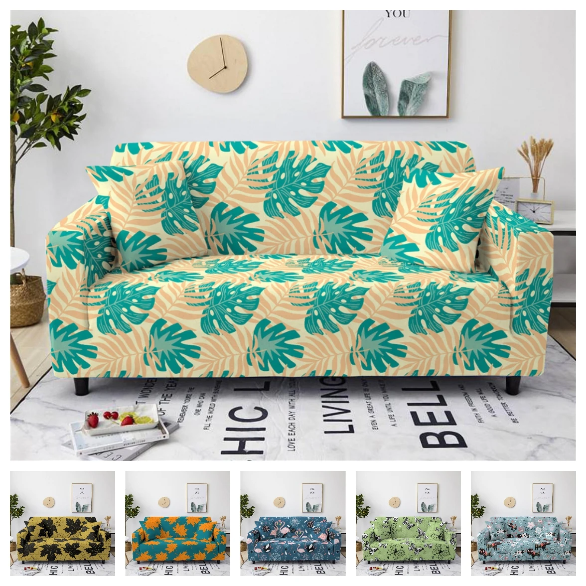 

2021 Maple Pattern Elastic Slipcovers Sofa Universal Sofa Cover Stretch Sectional Couch Cover Sofa Cover for Living Room