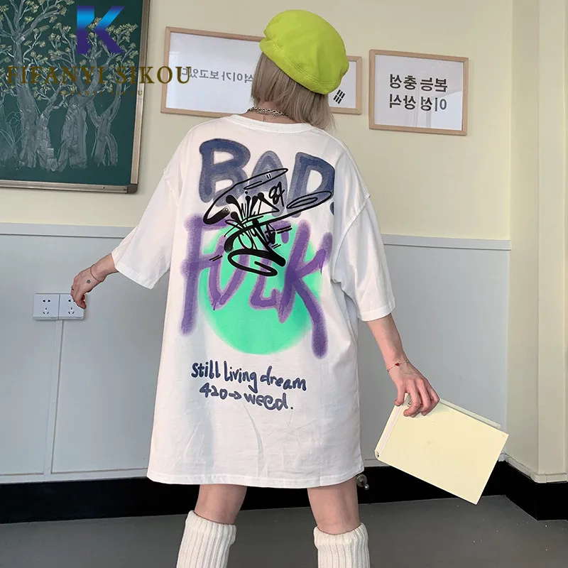 

Streetwear Women Short Sleeve T-shirt Letter Print Hip hop T shirt Female Loose Plus Size Summer Tees Harajuku Tshirt Tops