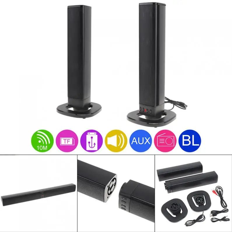 Enlarge Theater Bluetooth-compatible Soundbars Speaker with 4 Full Range Horns and 3D Stereo Surround Sound Support Foldable for TV / PC