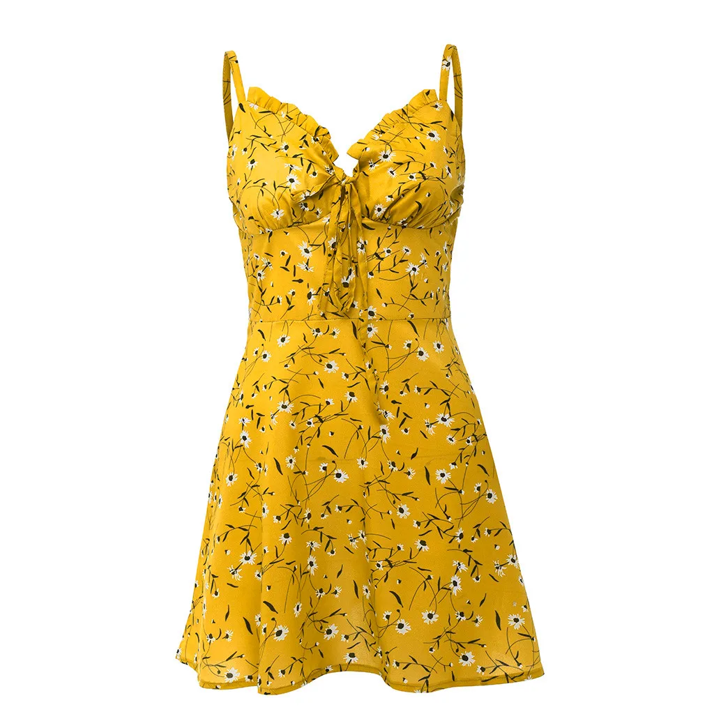 

Women Sexy Dress daisy flower dress Ladies Floral Print strap mini Dress Sleeveless summer dress 2020
