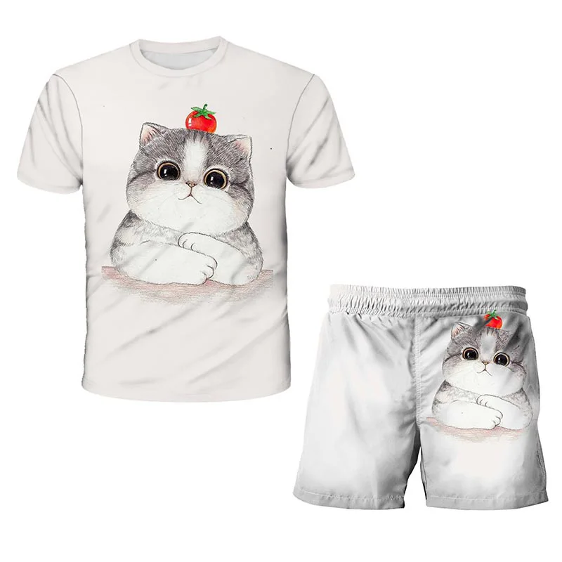 

Summer 2021 Kids Boys & Girls Short Sleeved 3D-Printed T-Shirt Fashion Comfortable T-Shirt Casual Pants 2 sets fun for summer
