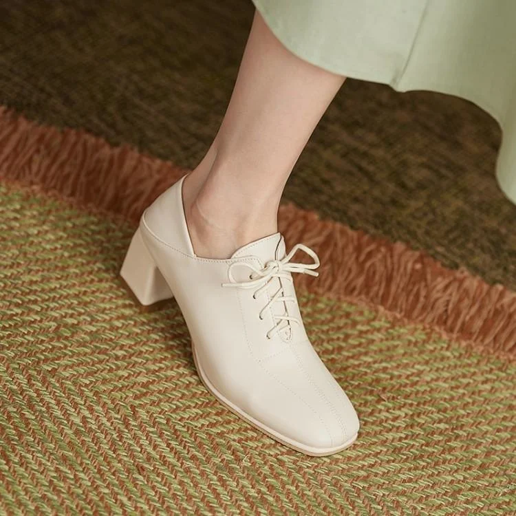 

Small Leather Shoes Thick Heel Deep Mouth High British Style Small Size 313233 Large 40 Women's 41 Square Head