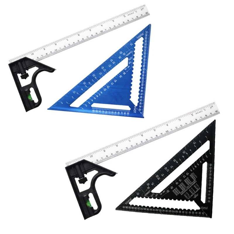 

1 Set 12 Inch Metric Triangle Angle Ruler Aluminum Alloy Triangular Measuring Rule Woodworking Speed Square Protractor