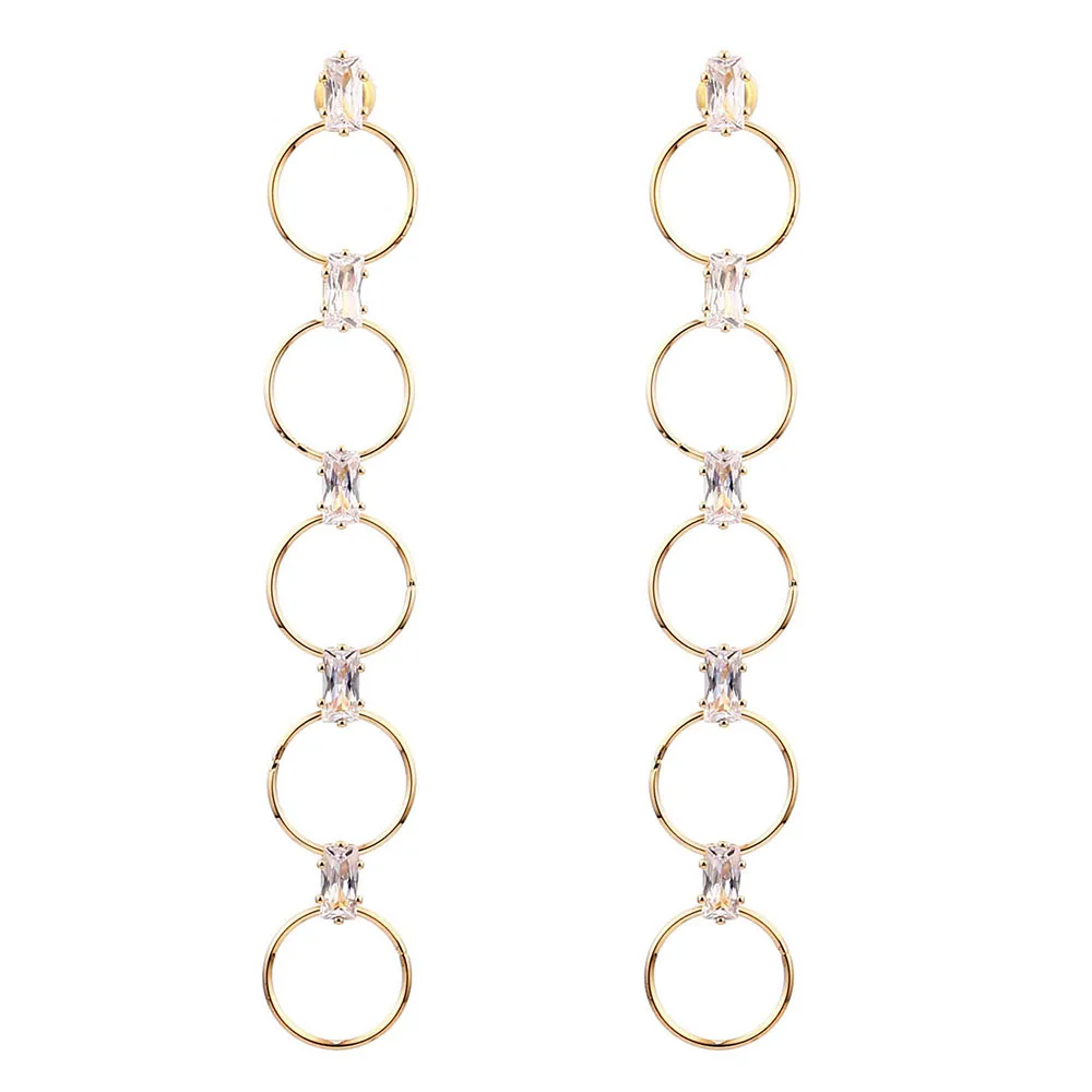 

Luxury Gold Color Long Tassel Cubic Zircon Earrings for Women Party Wedding Gift Drop Earring Trendy Jewelry Accessories 2021