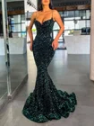Женское вечернее платье с юбкой-годе, Зеленое Длинное пикантное платье с блестками, V-образным вырезом, на бретелях-спагетти, со шлейфом, для вечерние