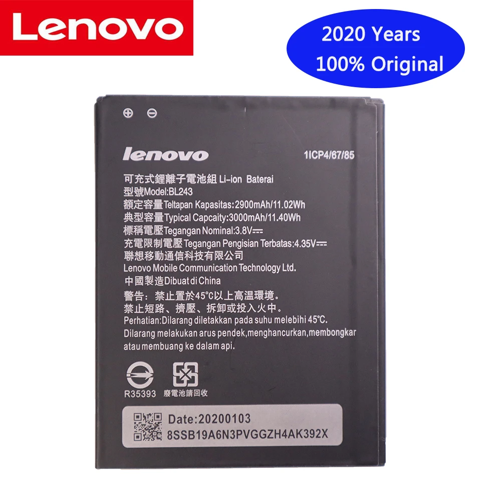 

2020 New BL 243 BL243 Battery For lenovo Lemon K3 Note K50-T5 A7000 A5500 A5600 A7600 2900mAh Mobile Phone Backup Bateria