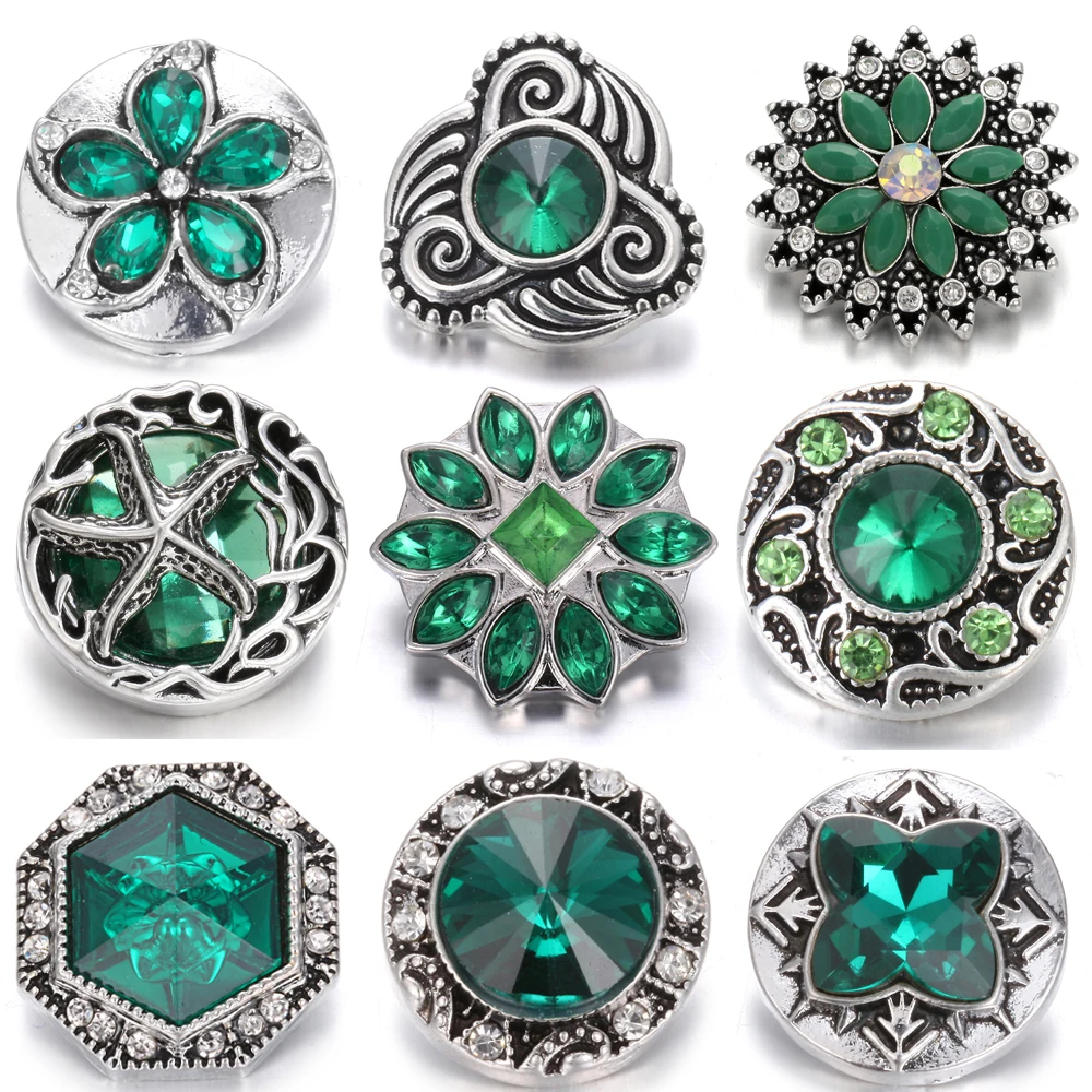 6 шт./лот Новые 18 мм кнопки ювелирные изделия горный хрусталь смешанные зеленые