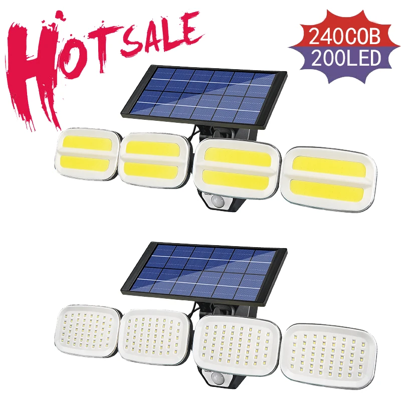 

200 светодиодный/240COB водонепроницаемый внешний фонарь с солнечной батареей, внешний фонарь с 4 датчиками, настенный фонарь для сада и гаража