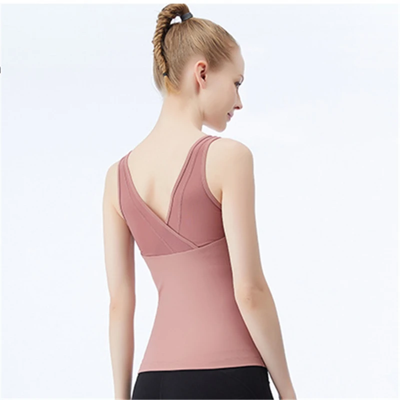 

ENTgoing Women Sport Tank Tops Yoga Gym Spandex Patchwork Workout Vest with Underwear