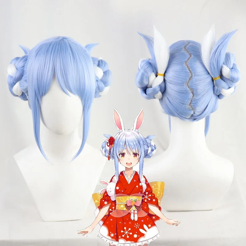 VTuber Bunny Girl Usada Pekora парики косы Hololive Fantasy Косплей Длинные плетеные волосы сине-белые