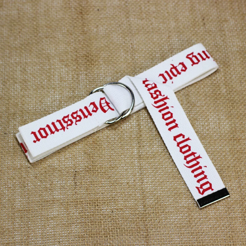 

Unisex Letters Printed D Ring Double Buckle Canvas Belts Punk Waist Strap Women Men Teenager Long Wide Belt