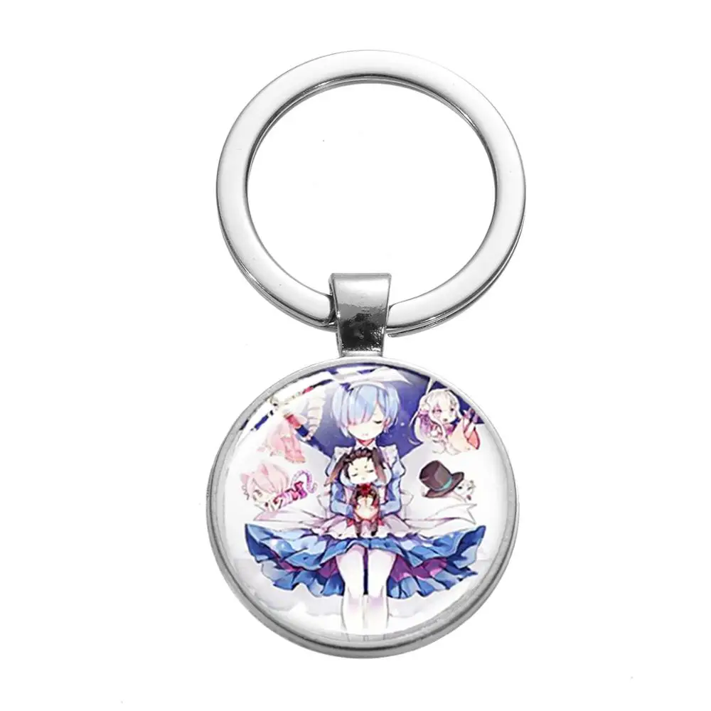 SONGDA Re Zero Starting Life in Another World Keychain Ram Rem Emilia Cartoon Pattern Handmade Glass Gem Key Chain Fans Souvenir | Украшения