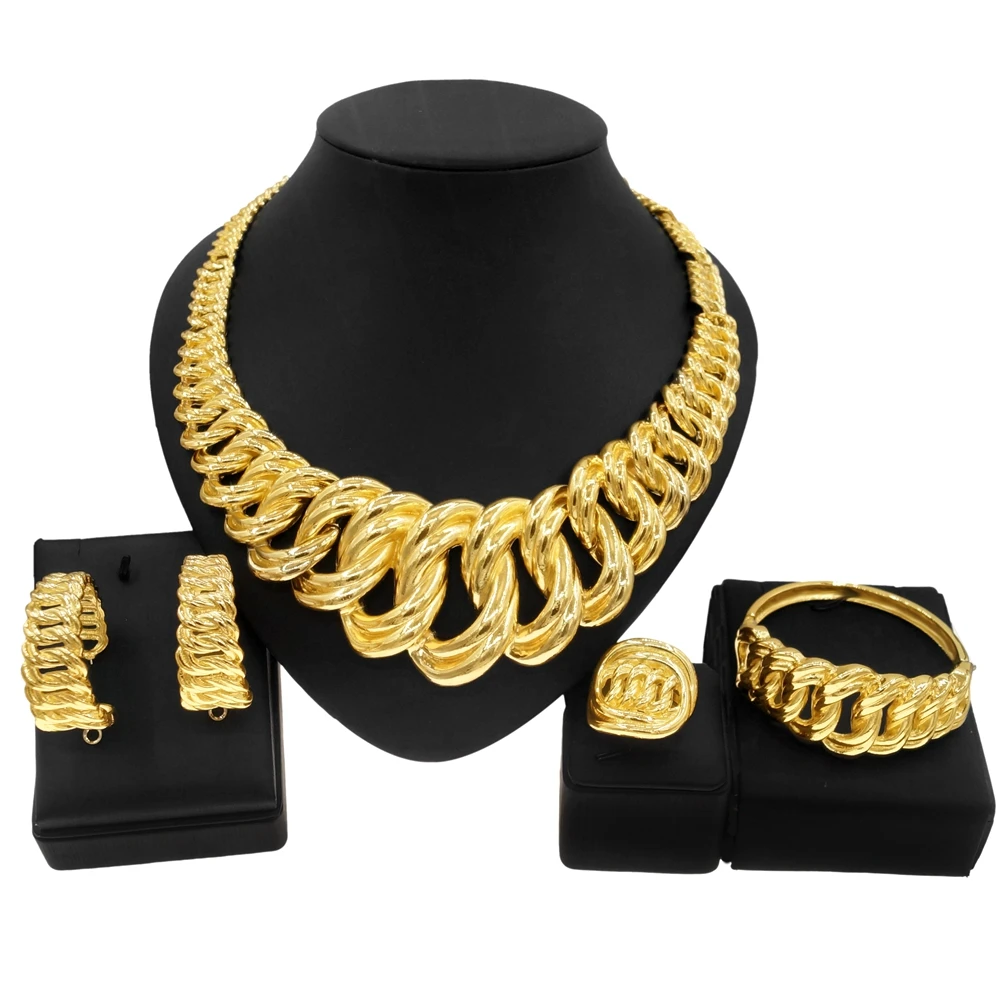 Exquisite Brazilian Gold Jewelry Set Unique Women Big Style Hot Sale Latest Design Necklace 4 Pieces Jewellery Yulaili