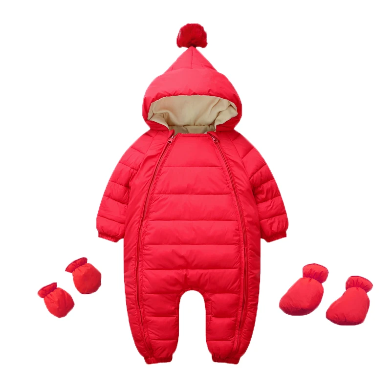 

2020 Newborn Baby Jumpsuit Hooded Plus Velvet Warm Baby Boys Snowsuit Toddler Snow Suit Baby Girl Cotton Overalls Rompers