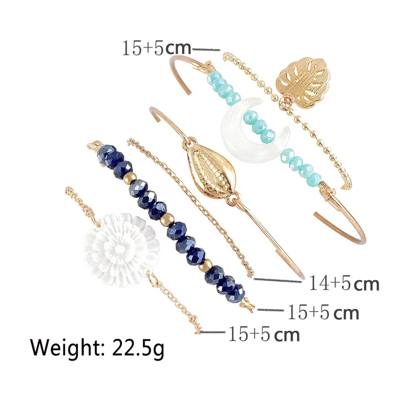 6 шт./компл. пляжные браслеты для женщин модные листье Луна Золотая рама с