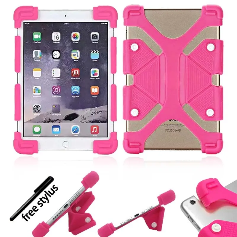 hot pink KK&LL For Apple iPad Pro 10.5" 9.7" 11"()- Tablet Shockproof Silicone Stand Cover Case+ Stylus - Цвет: hot pink