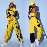 jazz dancer outfit women hip hop dancewear cheerleader unidorm stage costume yellow cargo pants crop tops dj ds clubwear dl8188