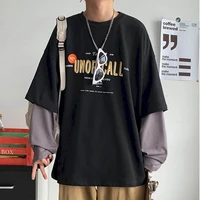 long sleeved t shirt graphic o neck men tops fake two pieces of autumn korean style loose wild letter student tops couple