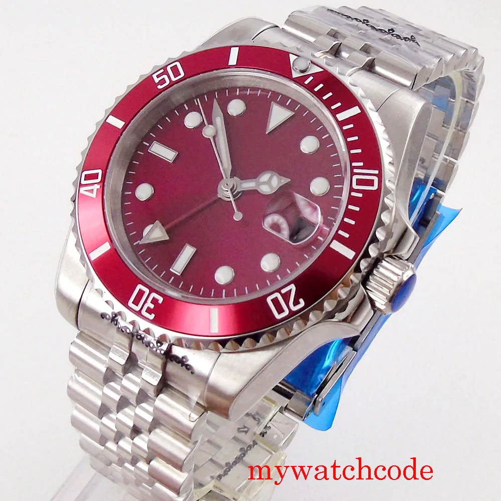 

Bliger 40mm Red Sterile Dial Date Sapphire Crystal GMT Function Automatic Men Watches Jubilee Strap Rotating Bezel