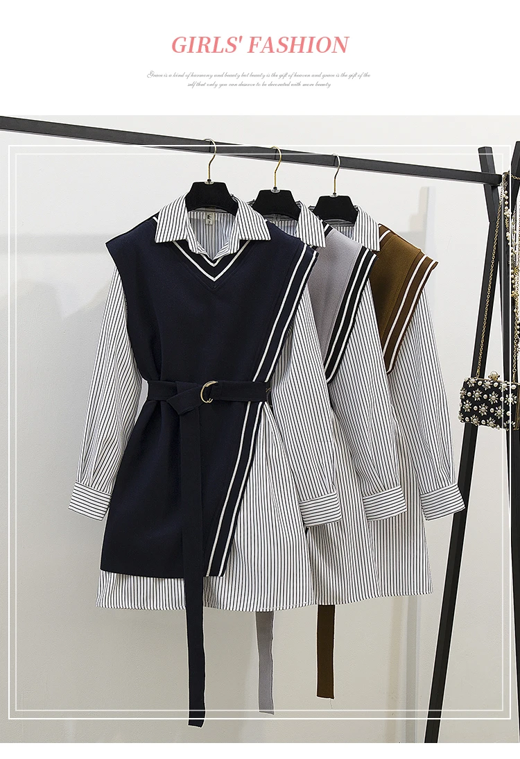 Streetwear Two Piece Dress Women Autumn Winter long Sleeve Shirt Mini Dresses with belt plus size elegant party Dress vestidos