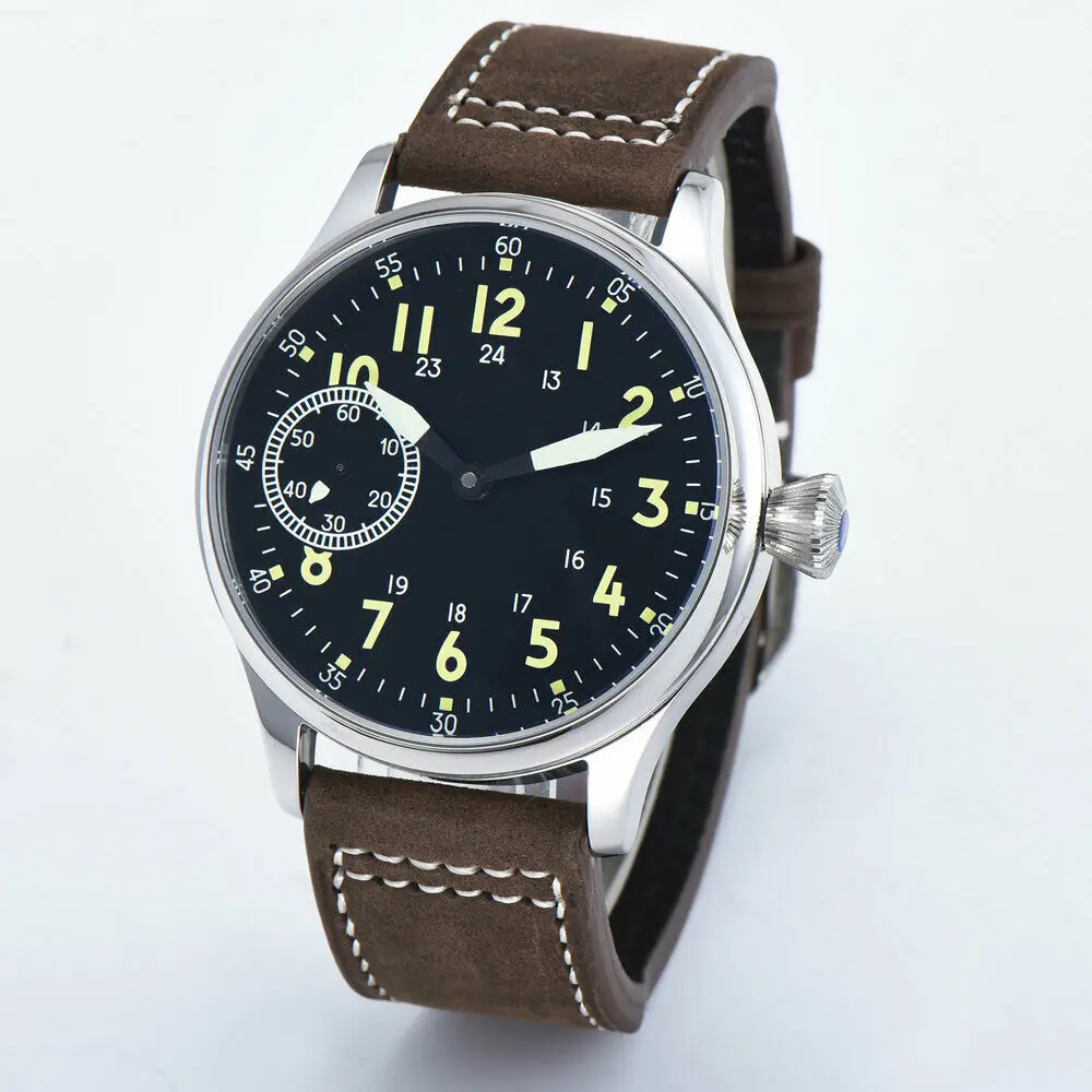 

Corgeut 44mm Luminous Black sterile dial mechanical hand winding mens watch 6497 movement mechanical wristwatches
