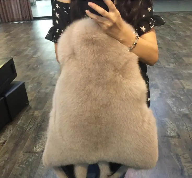 Женский осенне зимний жилет из искусственного лисьего меха с V образным вырезом