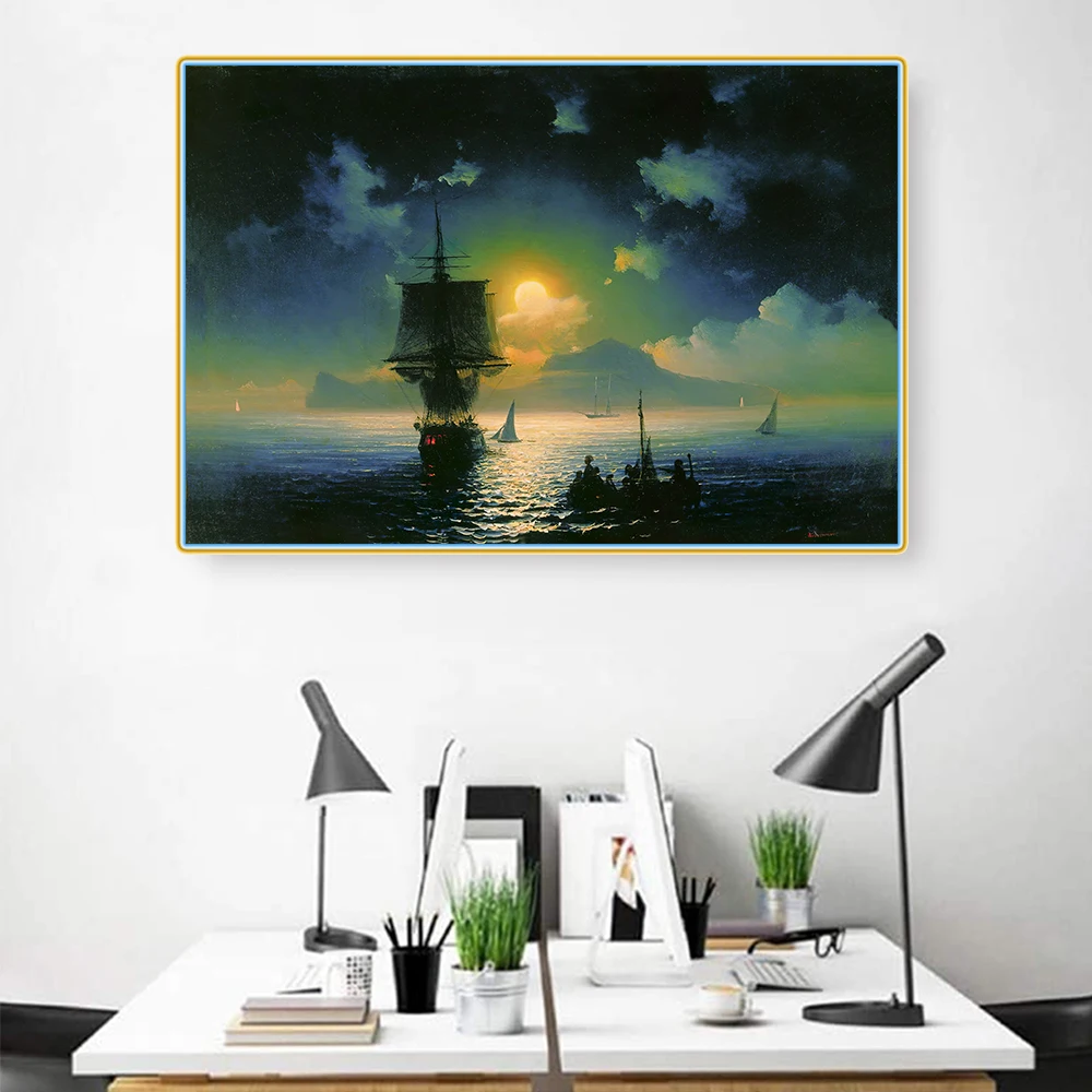 

Holover Ivan Aivazovsky"Lunar night on-Capri"Romanticism Seascape Canvas Oil Painting Poster Aesthetic Home Interior Decoration