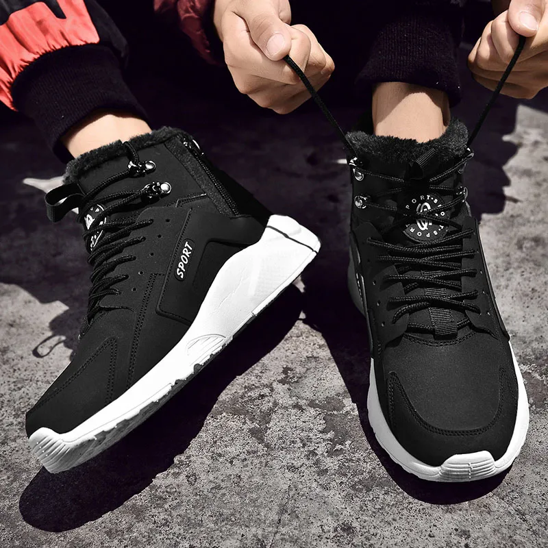 Мужская обувь для прогулок из ПУ кожи теплая с высоким берцем и плюшевой