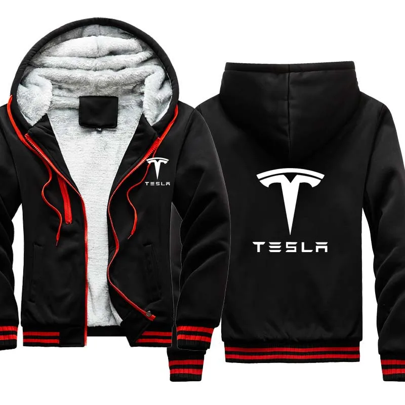 

Men's Hoodie jacket winter velvet thickening Warm Slim Hoodie Tesla Car Logo Print Hip Hop Harajuku Male Clothing