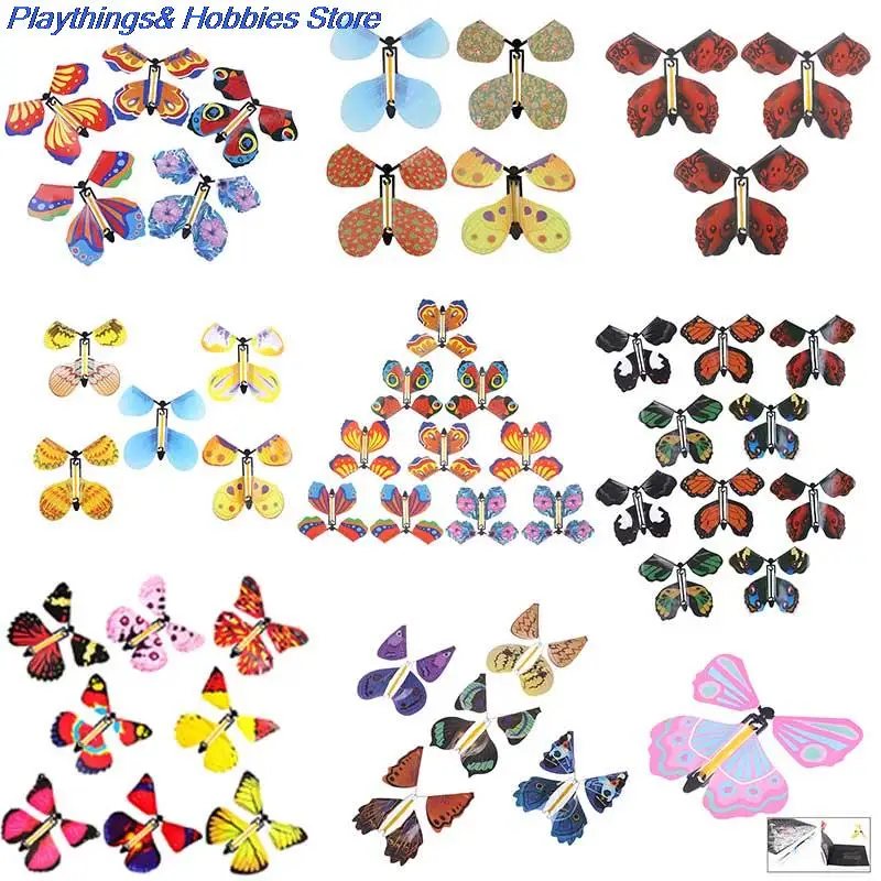 Hot 5/10pcs Magic Butterfly flying Card Toy with Empty Hands Butterfly Wedding Magic Props Magic Tricks Outdoor Toy Color Random