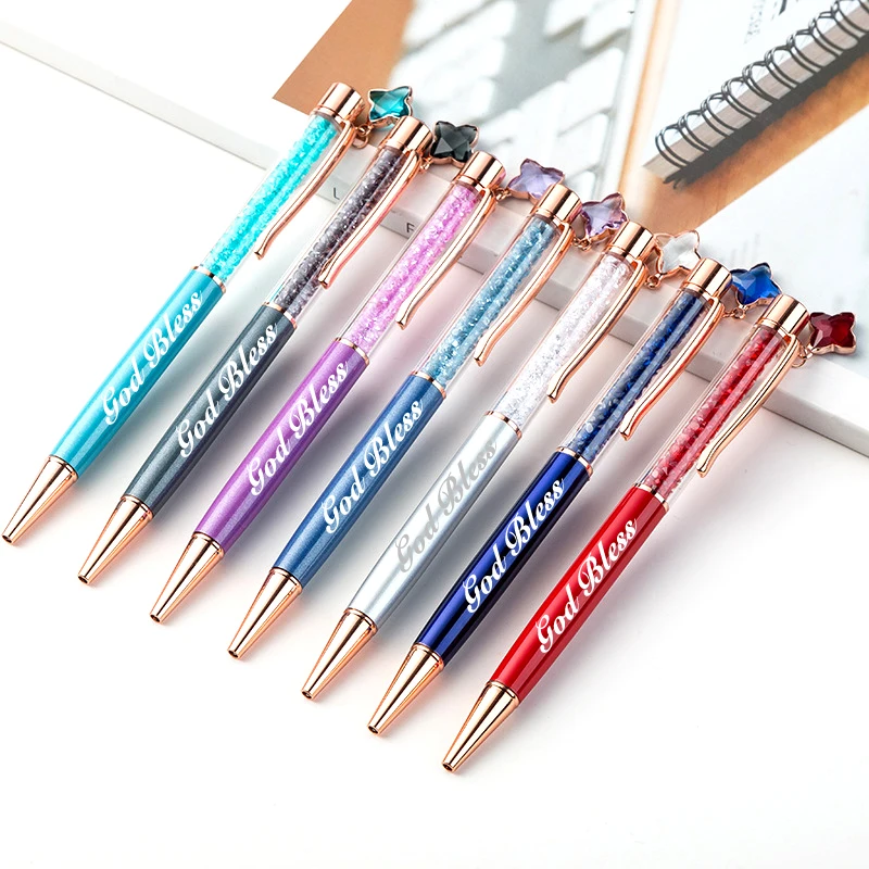 

100 шт./лот шариковая ручка с кристаллами, кавайная модная металлическая ручка с подвеской в виде звезды для девочек, новинка, школа, бесплатн...