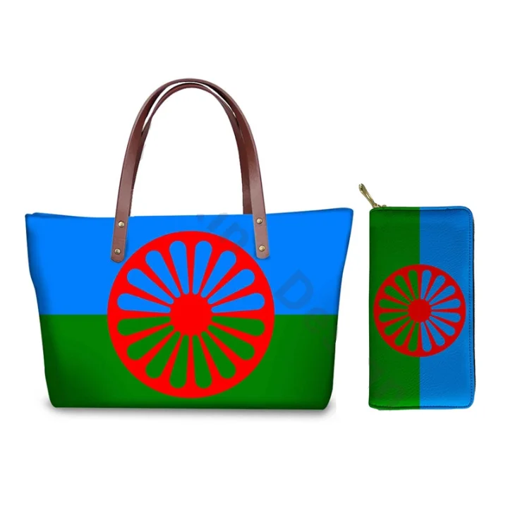 

Romani People Flag Design Women Handbags Purse Set 2021 New Fashion Shoulder Bag Female Large Tote For Custom Sac A Main Femme