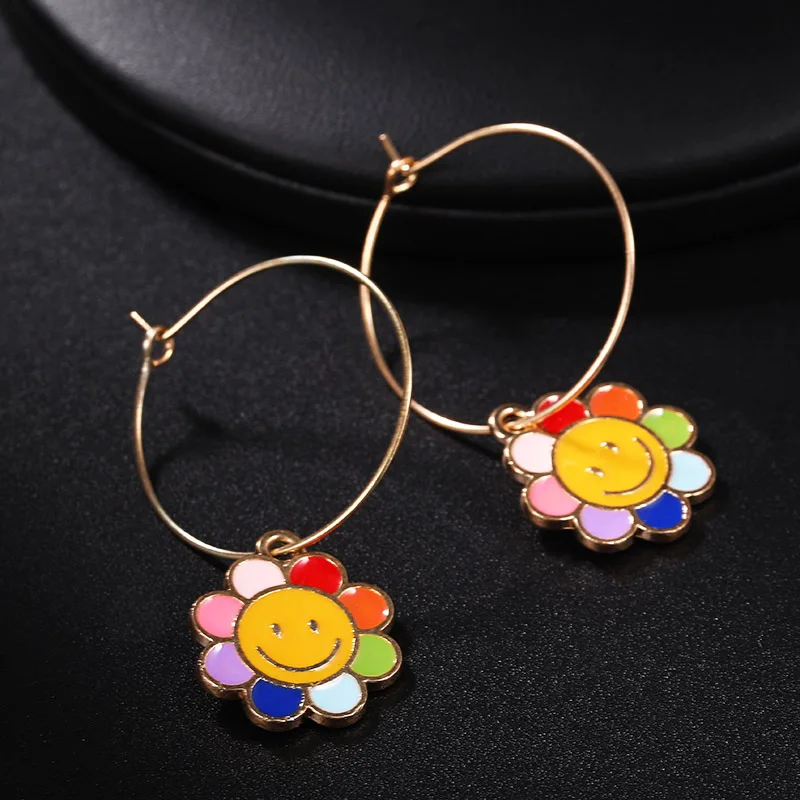 Корейские серьги со смайликом геометрические Красочные Висячие с солнечным