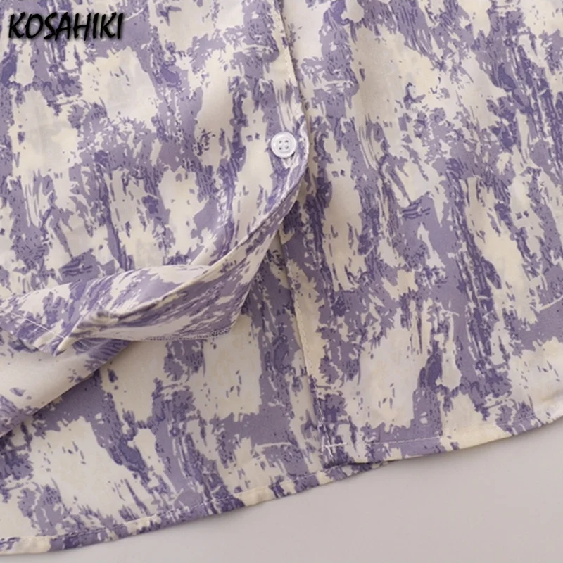 

KOSAHIKI Vintage Blouse Women Short Sleee Japanese Harajuku Tie Dye Casual Loose Shirt 2021 Summer Fashion Streetwear Blusas