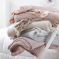 waffle bed blanket cotton sofa lace towel blanket for travel home office soft blanket air condition thin bedding bed coverlet