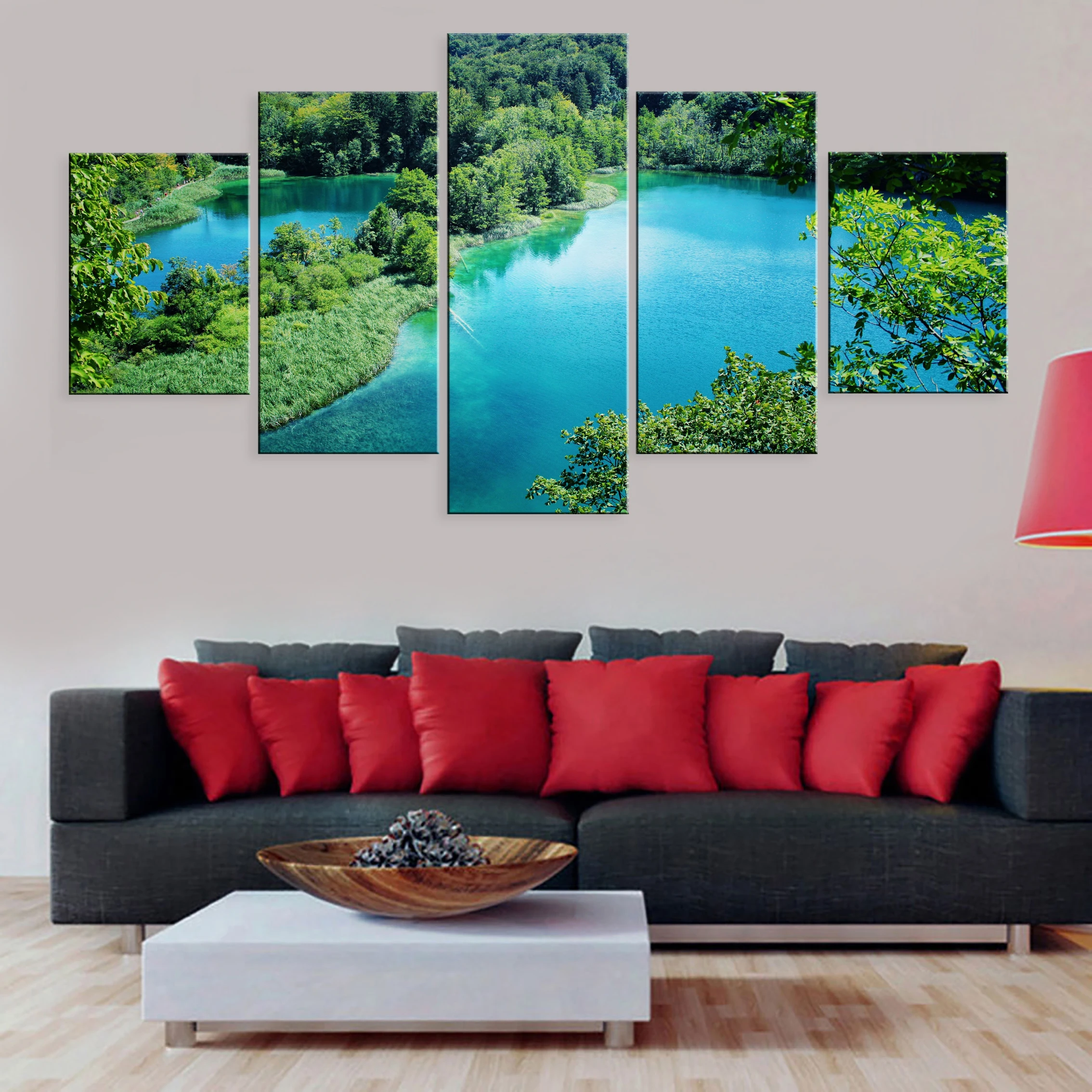 

Hd 5 Pieces Artwork Poster Canvas Decor Framework Landscape Beautiful Scenery Lake Forest Plitvice Lakes National Park