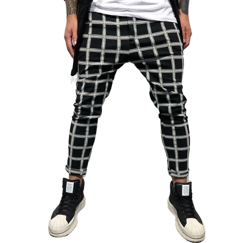 

Jogger Men Full Length Black Gray Casual Lattice Drawstring Harem Pants Tracksuit Gyms Running Fitness Straight Sweatpants
