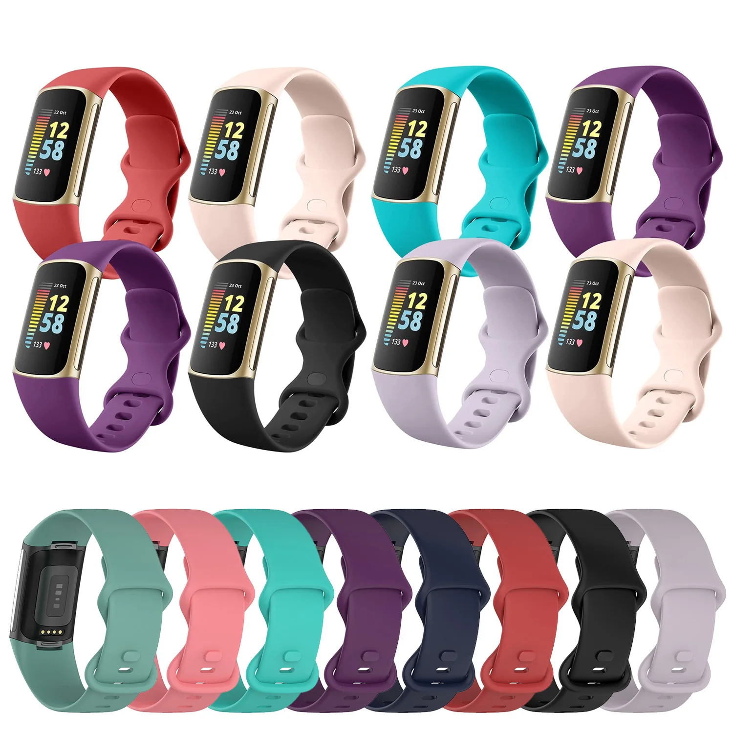 

4 Pack Silicone Soft Smartband Wrist Watchband For Fitbit Charge 5 Smart Band Strap Watch Wristband Charge5 Women Men Bracelet