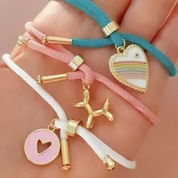 10pcs handmade rope adjustable cz braceletgold plated heartballoon dog pendant enamel colorful bracelet for men girls